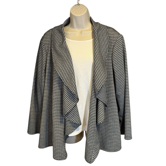 Calvin Klein Women's Large Houndstooth Ruffle Front Waterfall Blazer Jacket B/W - Picture 1 of 14